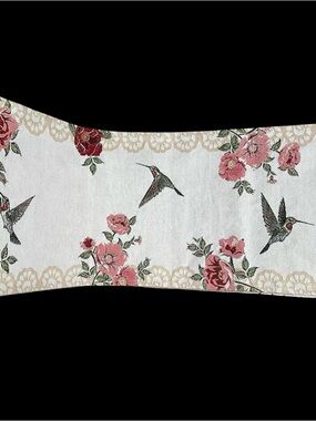 Collections etc Tapestry Table Runner Hummingbirds Florals 70 ½” x 13”